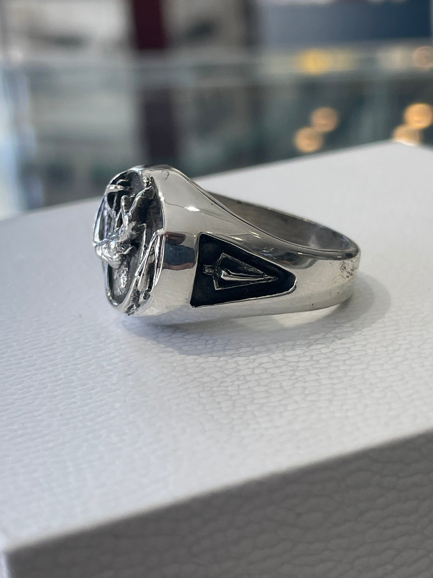 Silver Men’s Deer Stag Hunter Signet Ring 925 Sterling Size 10