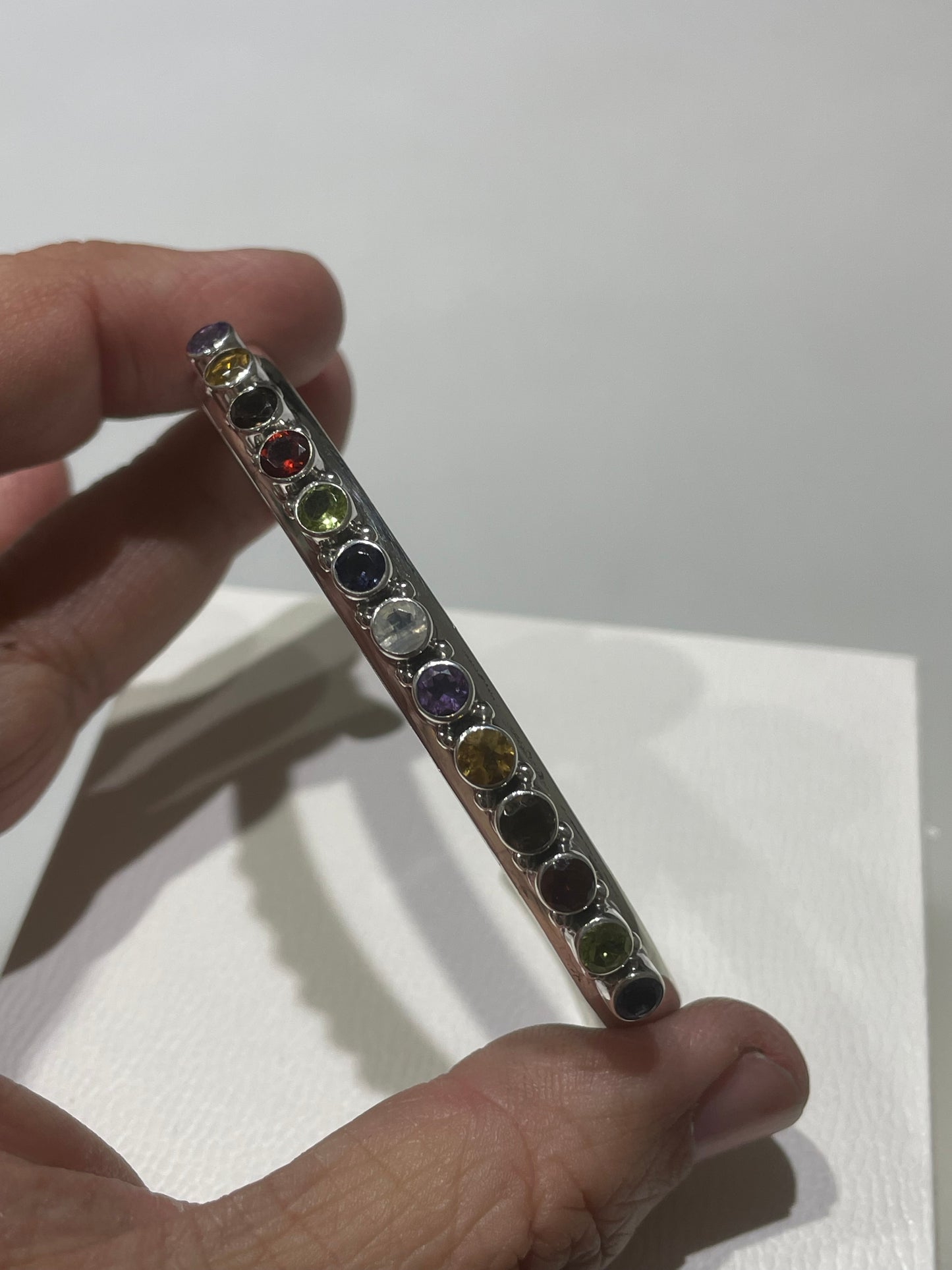 Designer Nikki Butler Solid Silver Multi Colored Stone Cuff Bracelet