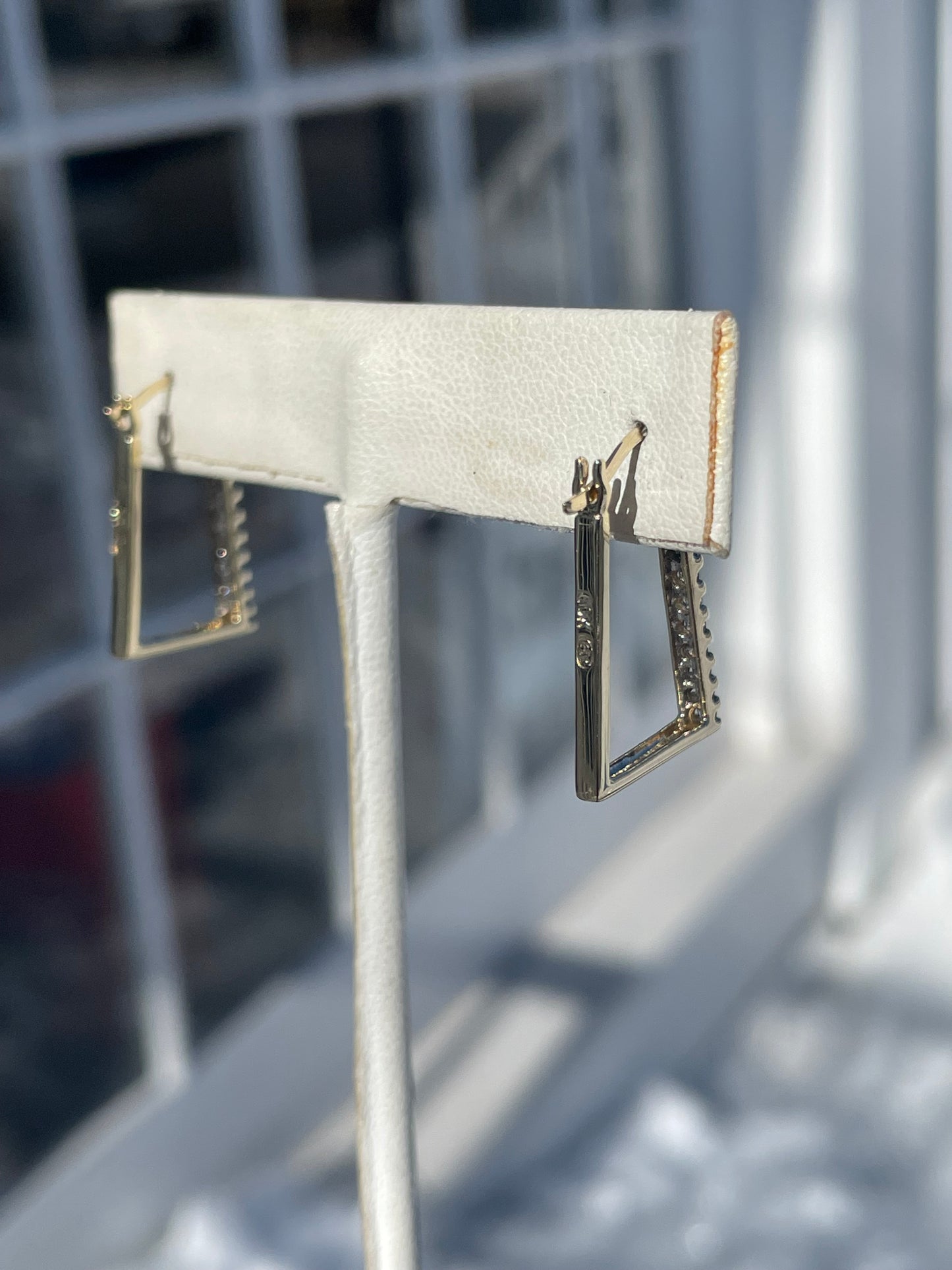 10k Natural Diamond Modernist Abstract Rectangular Hoop Earrings