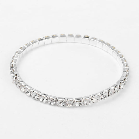 925 Sterling Silver Stretch Clear Zirconia Tennis Bracelet ~ No Lock