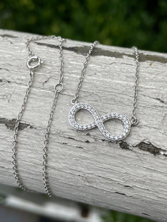 925 Sterling Silver Clear Zirconia Infinity Necklace