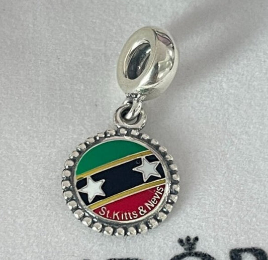 Pandora St. Kitts & Nevis Flag Island Country Exclusive Travel Vacation Dangle Charm