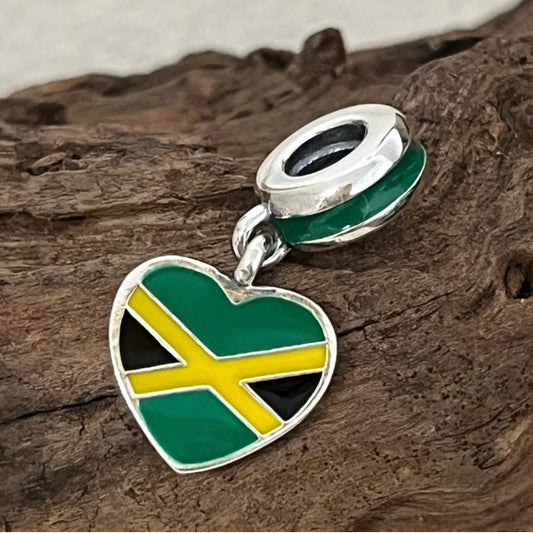 Rare Pandora Exclusive Country of Jamaica Dangle Heart Flag Charm