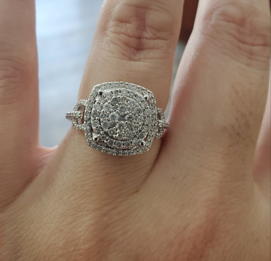 10k Solid White Gold 1 ct Natural Diamond Halo Cluster Ring
