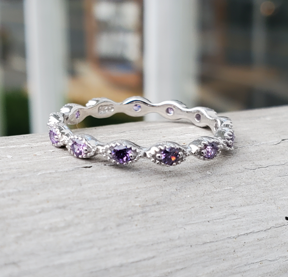 925 Sterling Silver Amethyst Eternity Band Ring