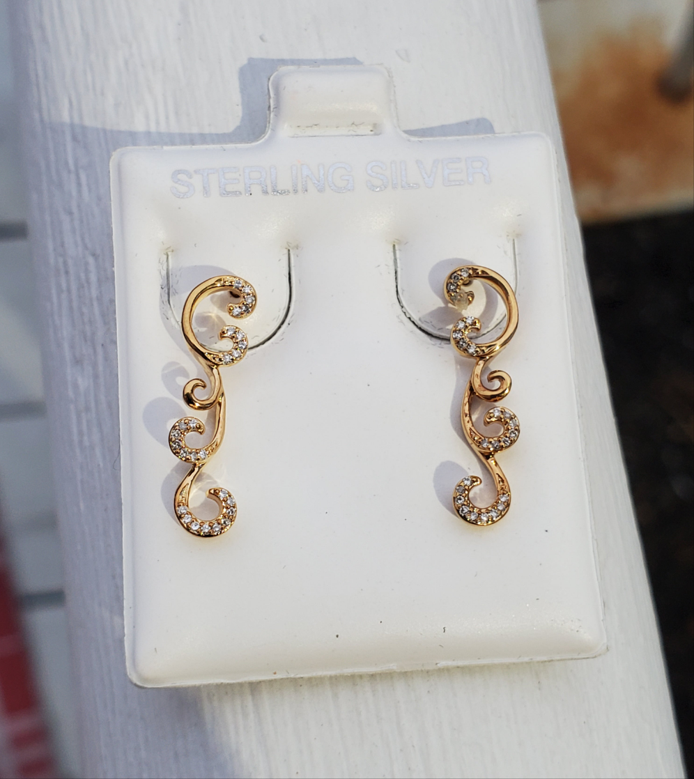 925 Sterling Silver Vermeil Ear Climber Filagre Zirconia Earrings