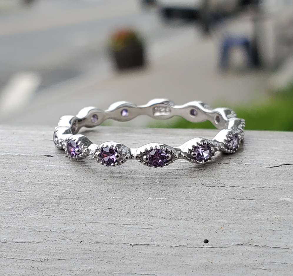 925 Sterling Silver Amethyst Eternity Band Ring