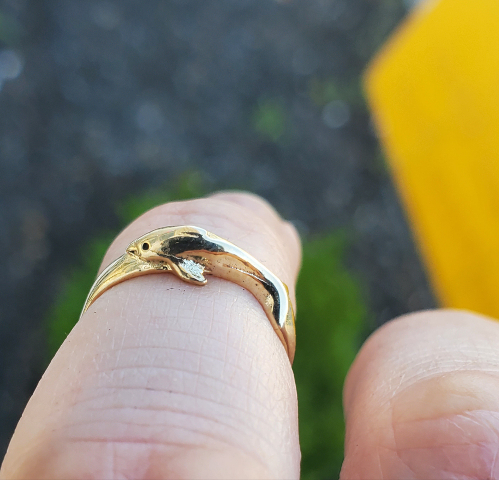 14k Solid Gold Ladies Dolphin Toe / Mid-Finger Ring