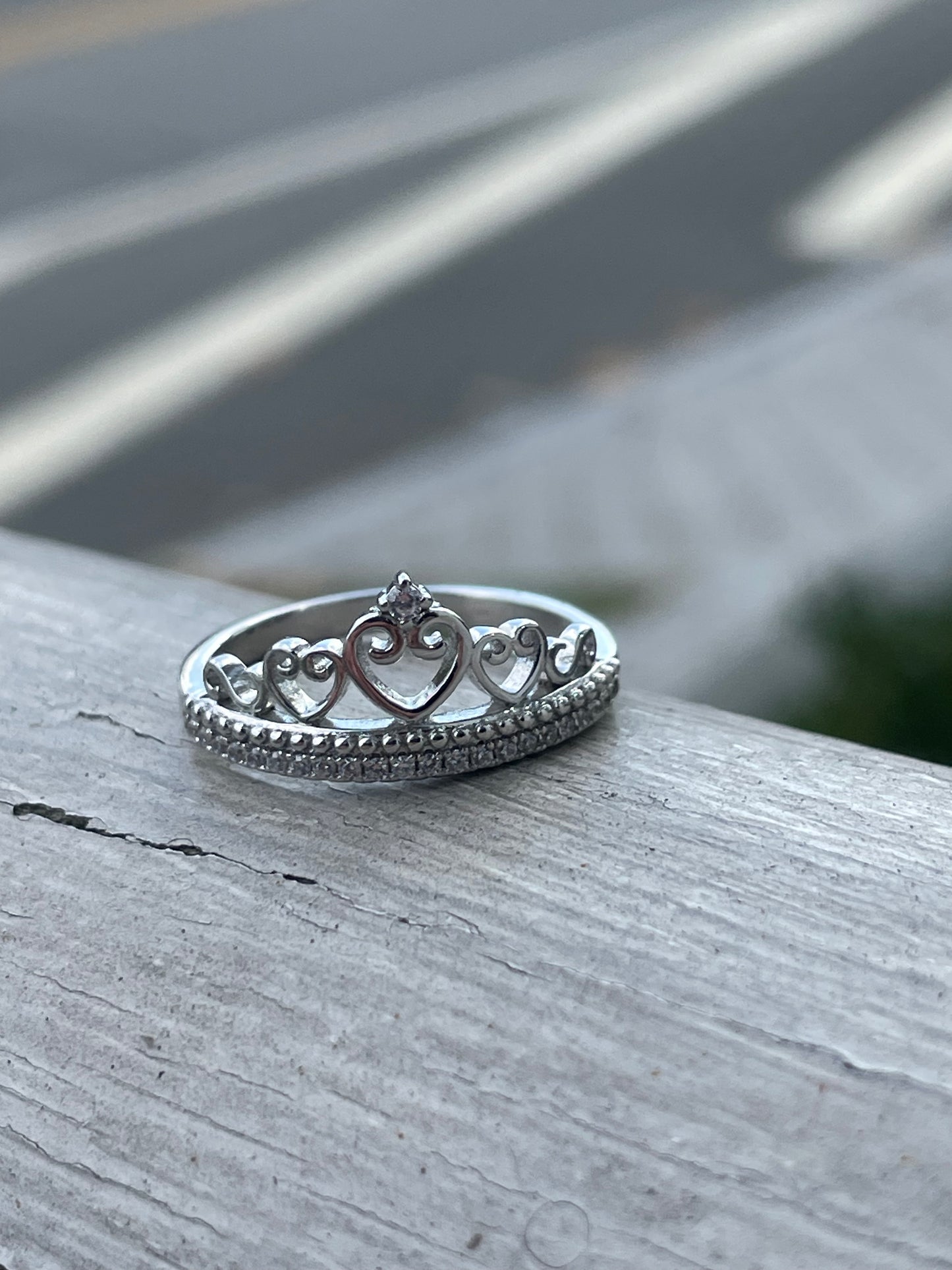 925 Sterling Silver Princess Tiara Ring sz 7