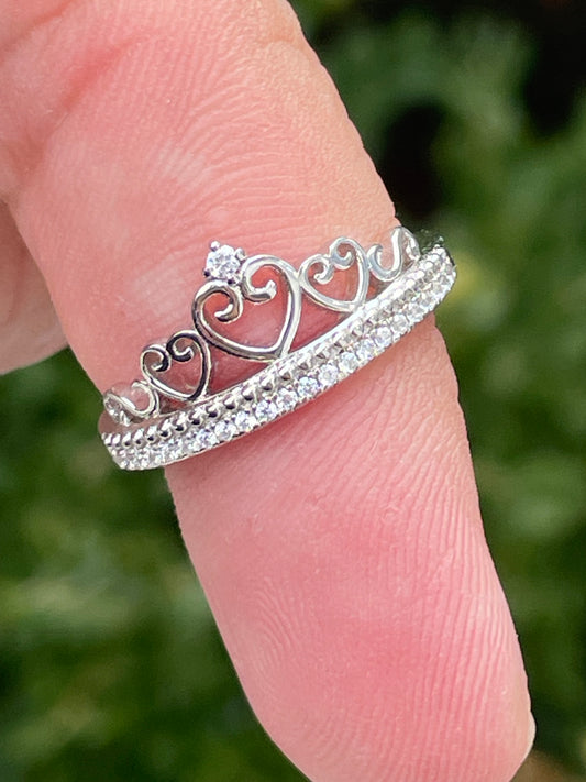 925 Sterling Silver Princess Tiara Ring sz 7