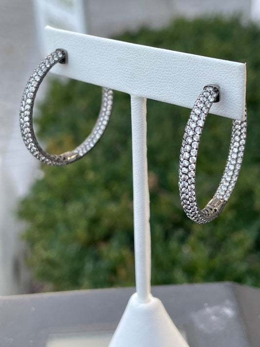 925 Sterling Silver Lots O Sparkle Oxidized Hoop Earrings