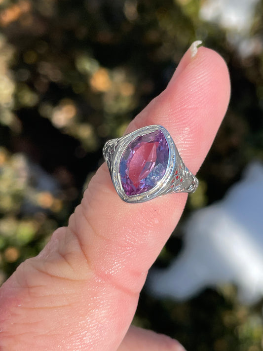 14k White Gold 2.00ct Lab Created Alexandrite Antique Ring