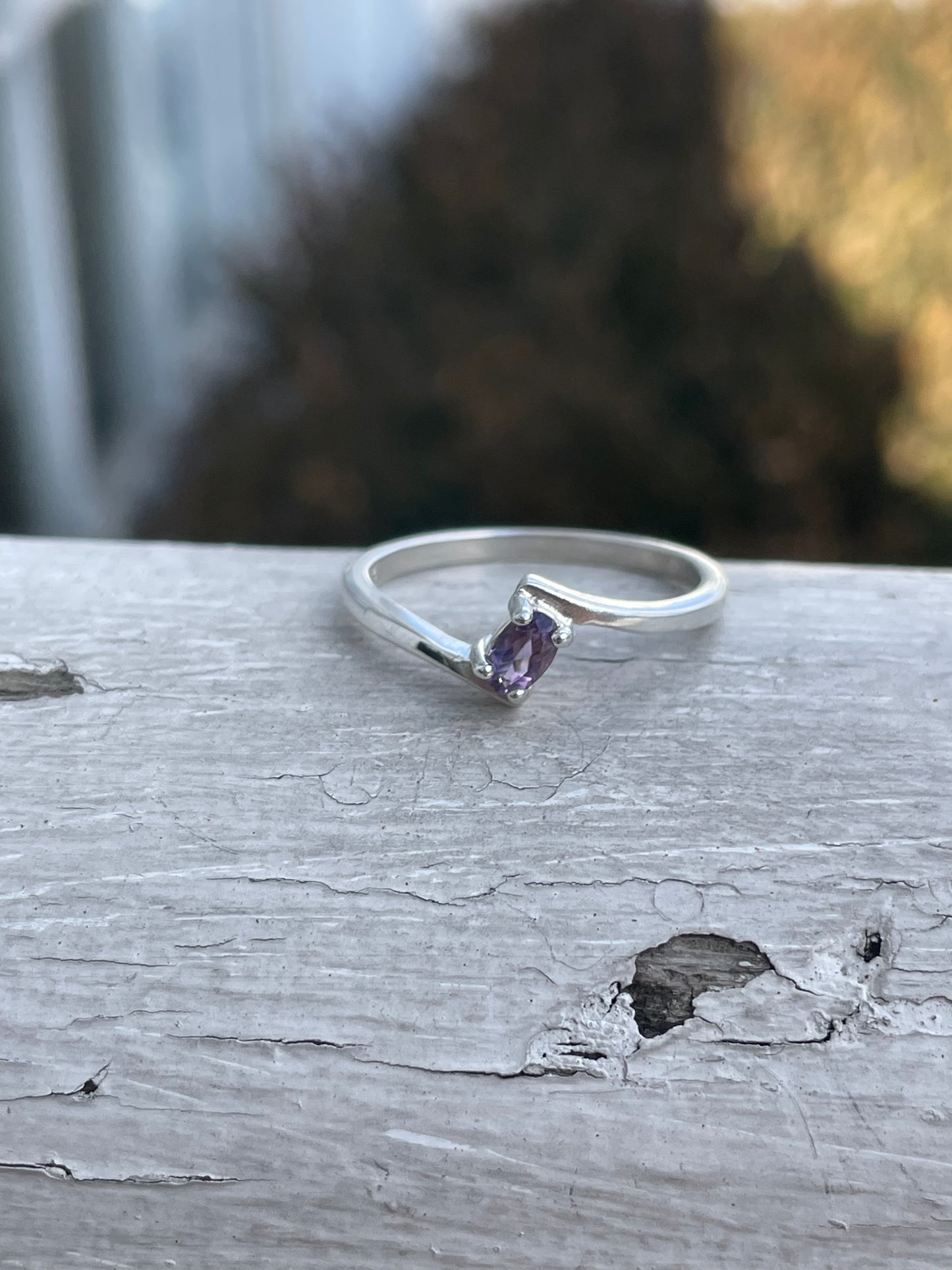 925 Sterling Silver Thin Bypass Amethyst Ring