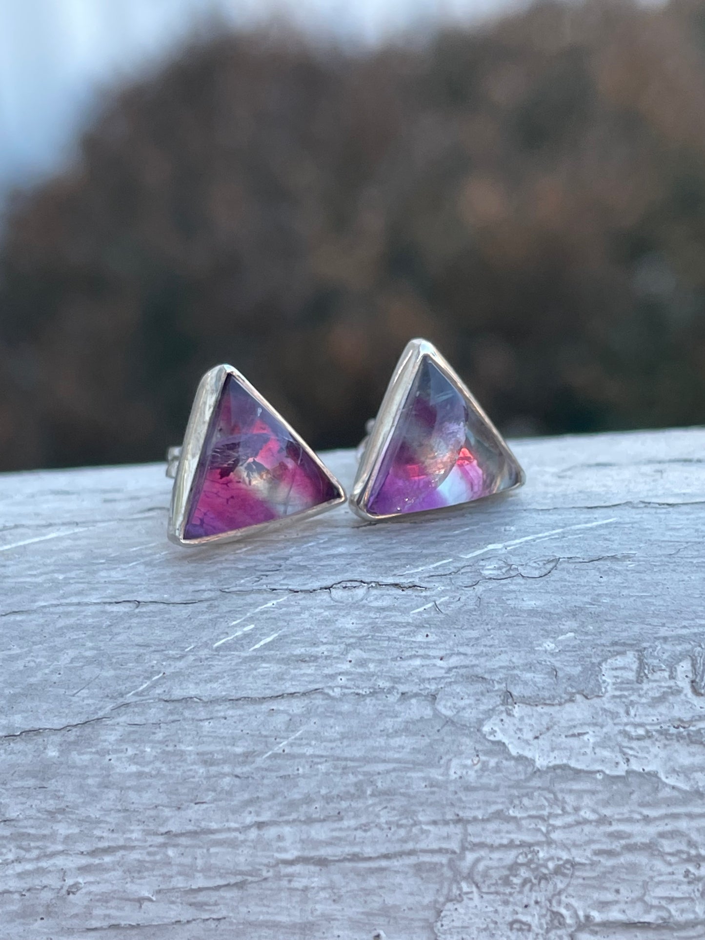 925 Sterling Silver Triangle Lepidolite Stud Earrings