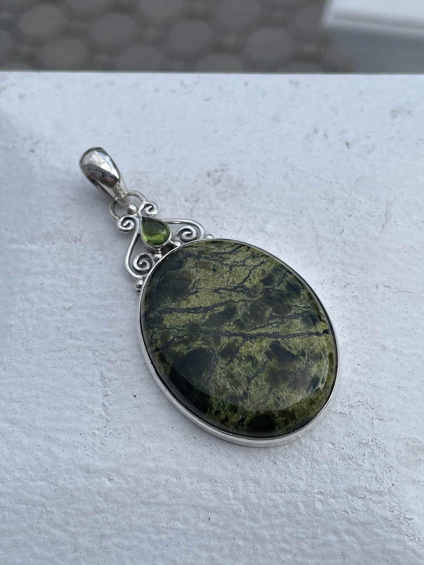 925 Sterling Silver Designer Sajen Green Jasper & Peridot Pendant