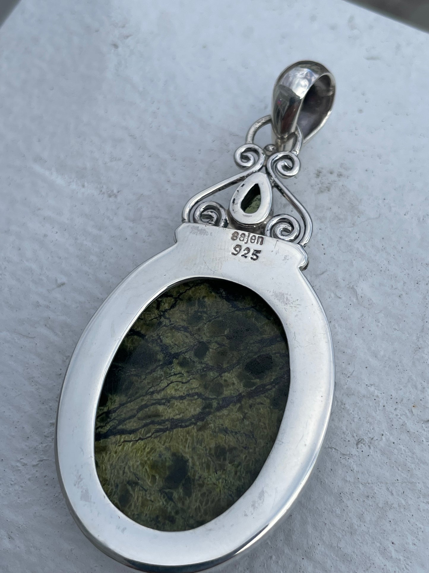 925 Sterling Silver Designer Sajen Green Jasper & Peridot Pendant