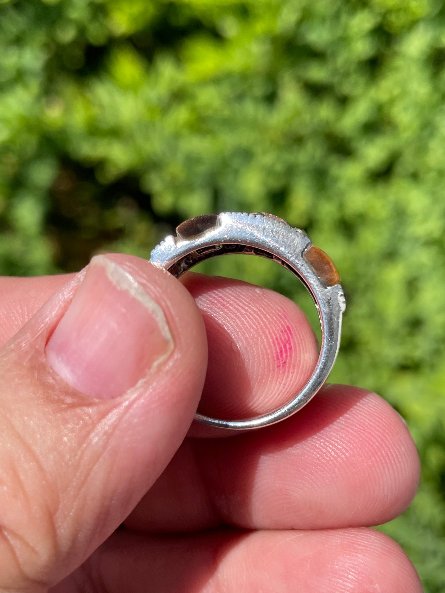 925 Sterling Silver Tigereye & Marcasite Modernist Designer Band Ring