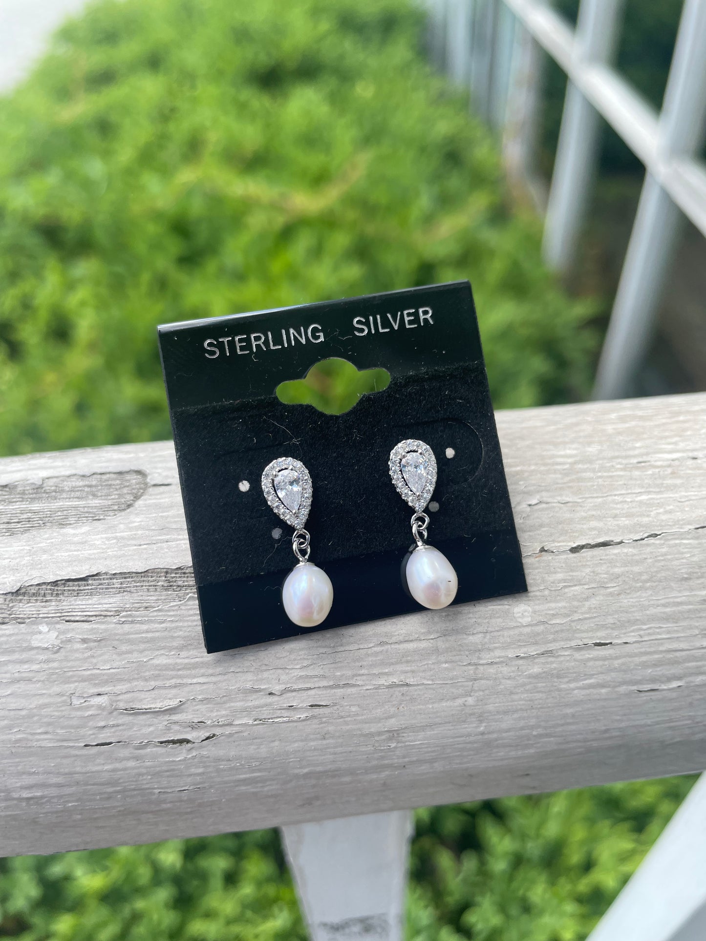 925 Sterling Silver Clear Zirconia Cluster Pearl Drop Earrings