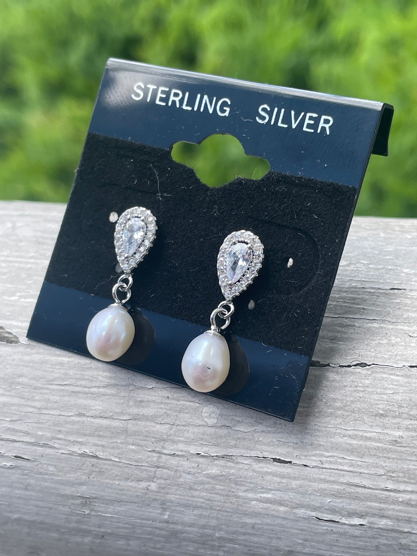 925 Sterling Silver Clear Zirconia Cluster Pearl Drop Earrings