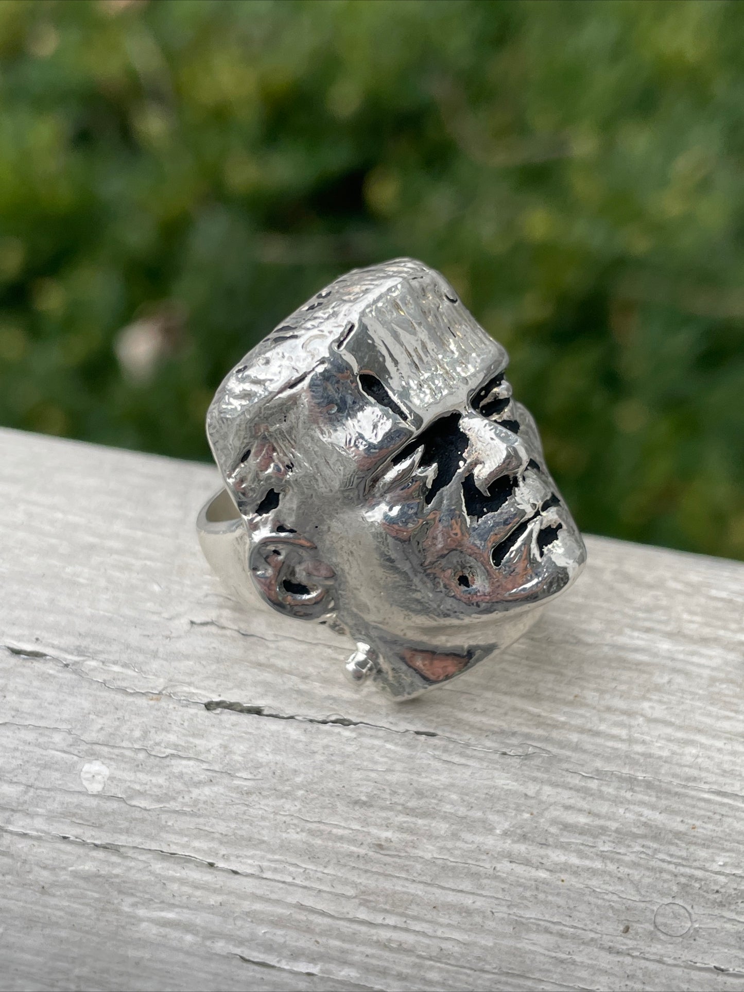 Solid 925 Sterling Silver Frankenstein Handmade Ring Sz 8