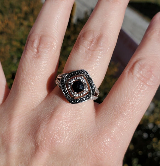 925 Sterling Silver Designer p ⭐️m Black Obsidian Infinity Ring