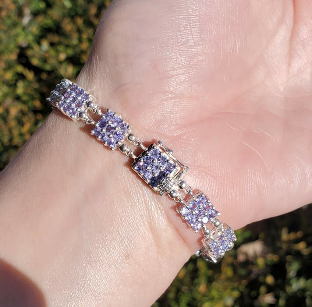 925 Sterling Silver Tanzanite Cluster Tennis Bracelet