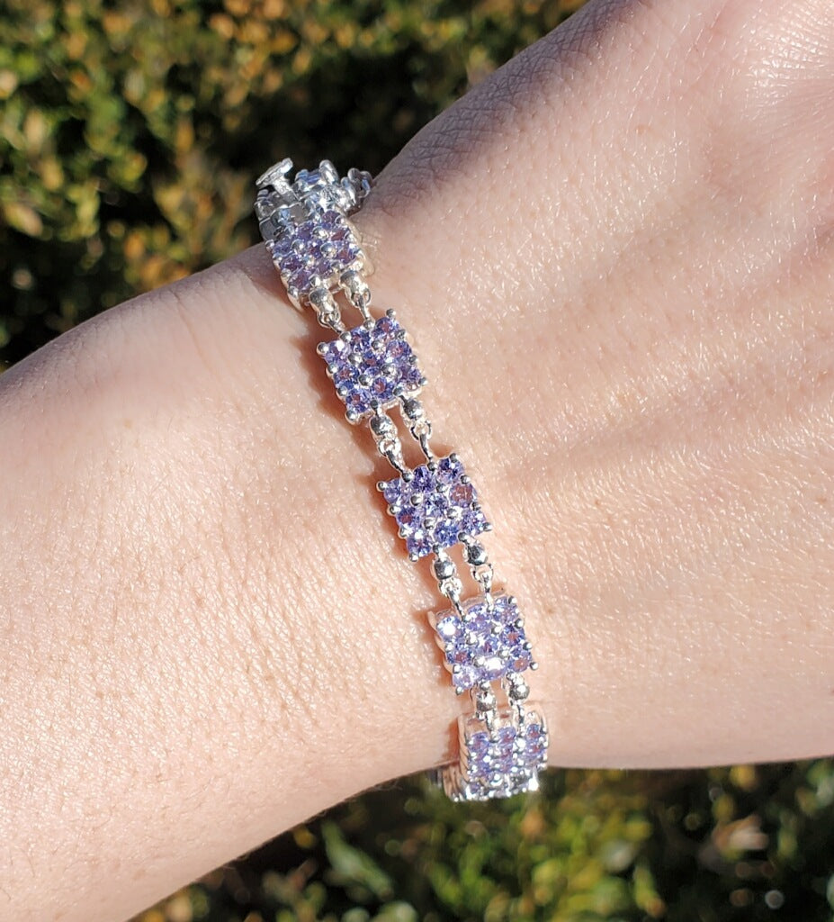 925 Sterling Silver Tanzanite Cluster Tennis Bracelet