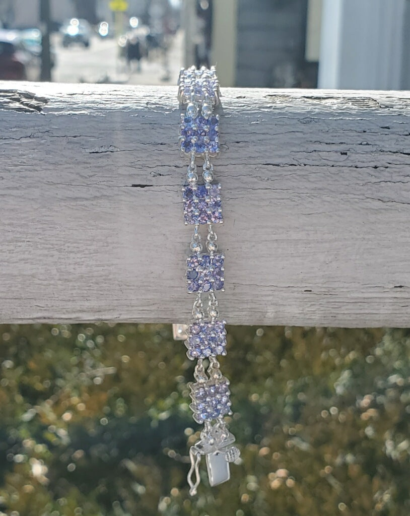 925 Sterling Silver Tanzanite Cluster Tennis Bracelet