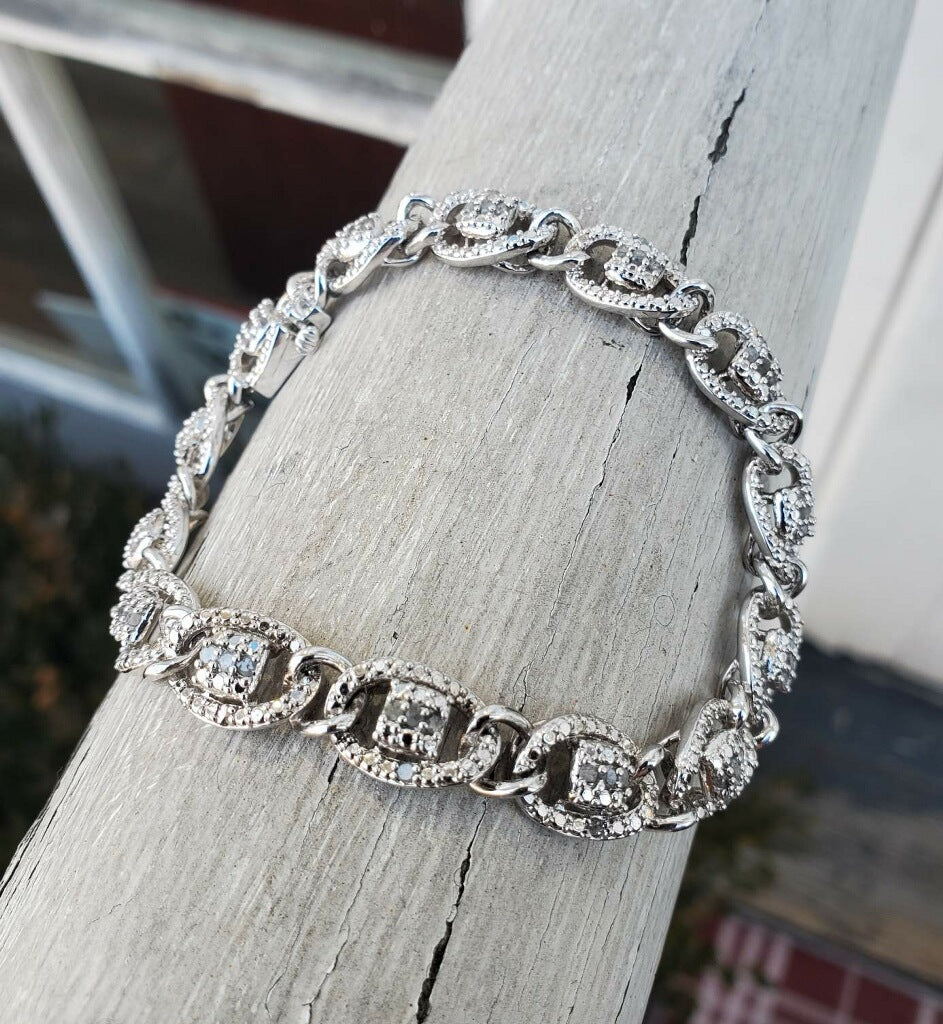 925 Sterling Silver Curb Link Diamond Bracelet