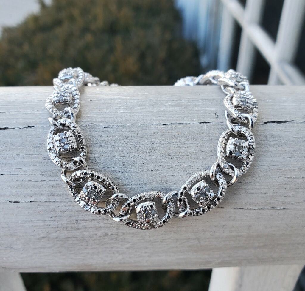 925 Sterling Silver Curb Link Diamond Bracelet