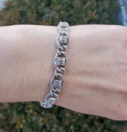 925 Sterling Silver Curb Link Diamond Bracelet