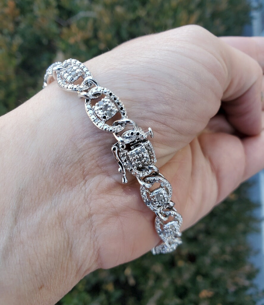 925 Sterling Silver Curb Link Diamond Bracelet