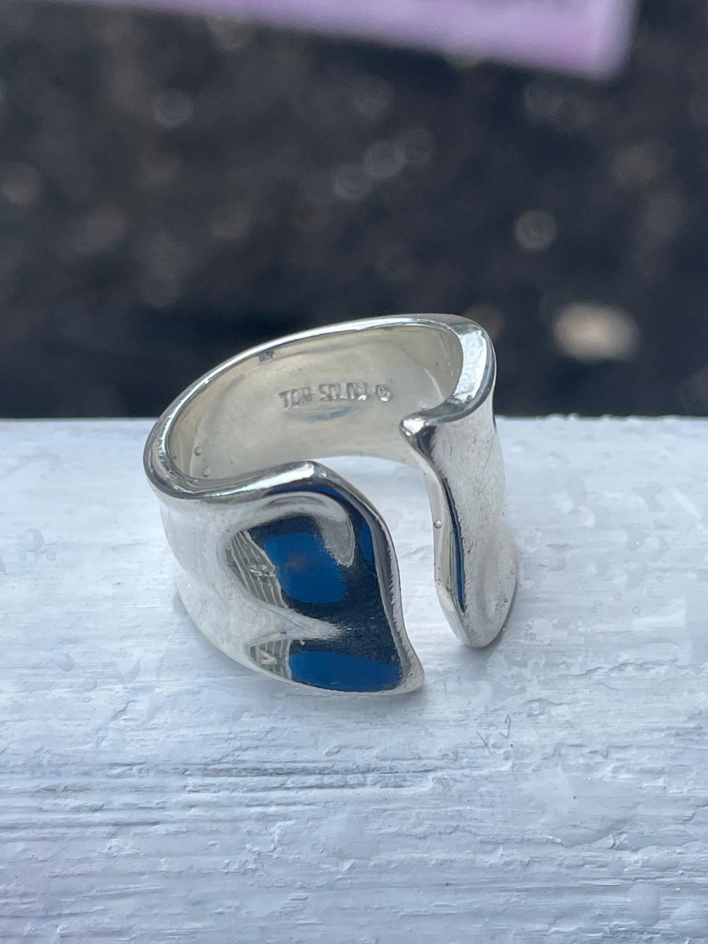 Modernist Designer Tom Solow 925 Sterling Silver Open Wavy Wrap Around Ring