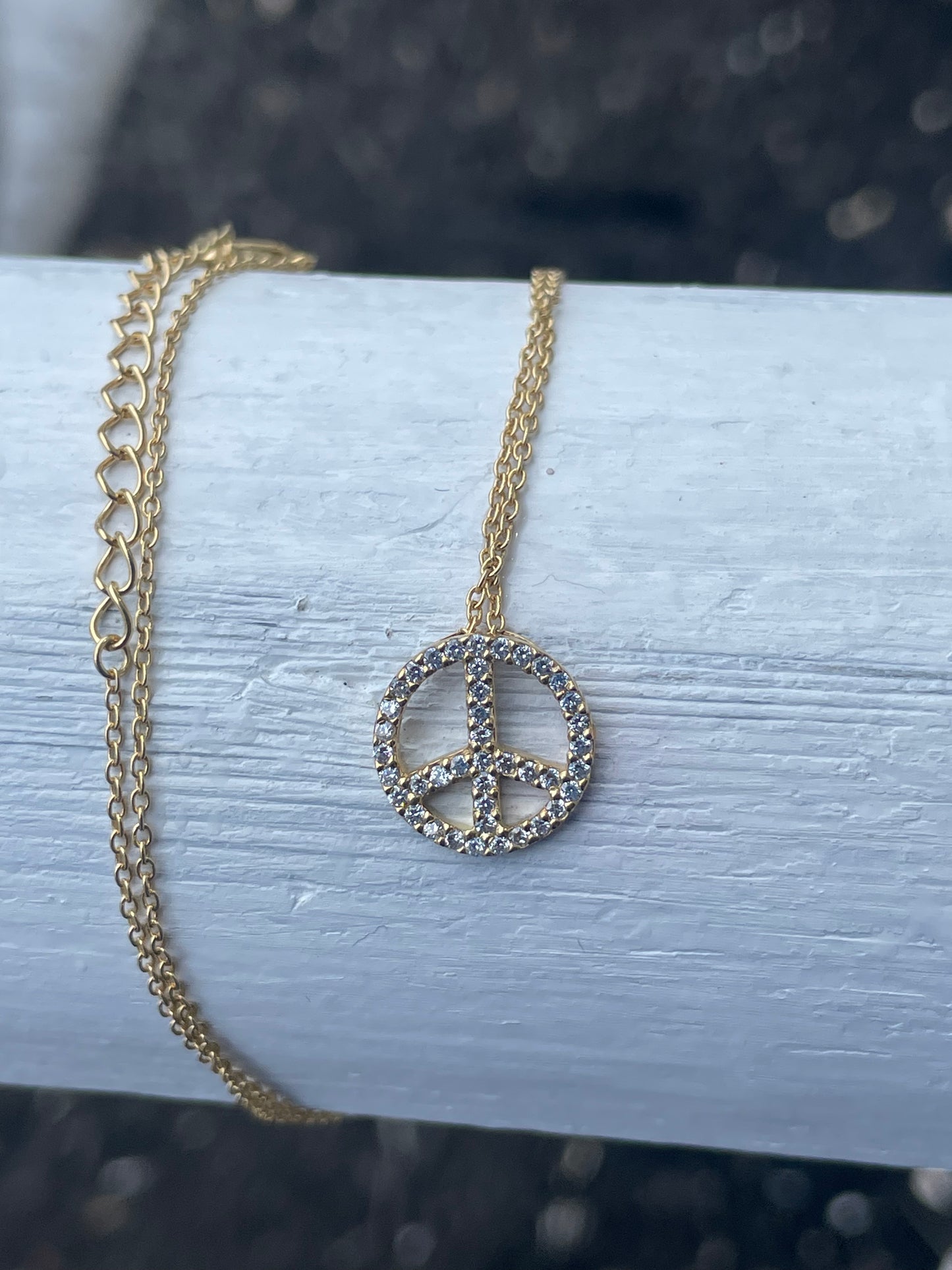 925 Sterling Silver Sparkling Peace Sign Necklace