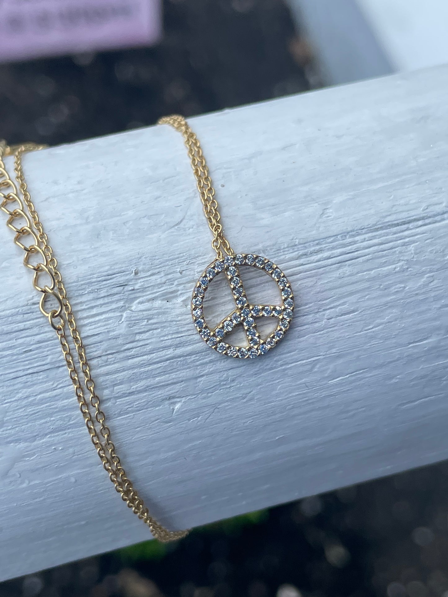 925 Sterling Silver Sparkling Peace Sign Necklace