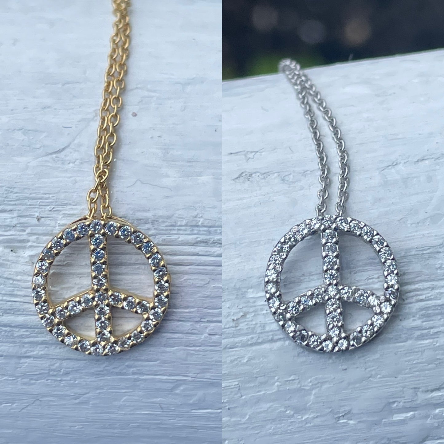 925 Sterling Silver Sparkling Peace Sign Necklace