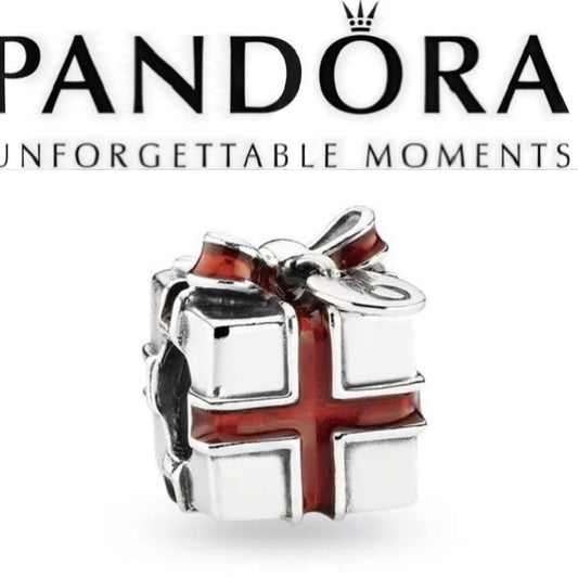 Retired Pandora 2012 Black Friday Red Ribbon Present Gift Box Charm