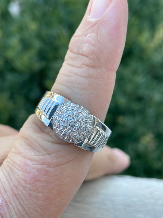 925 Sterling Silver Mens Rolex Style Pave Cz Ring Sz 11