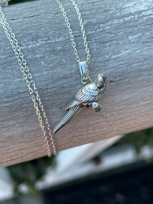 925 Sterling Silver 3D Parrot Necklace