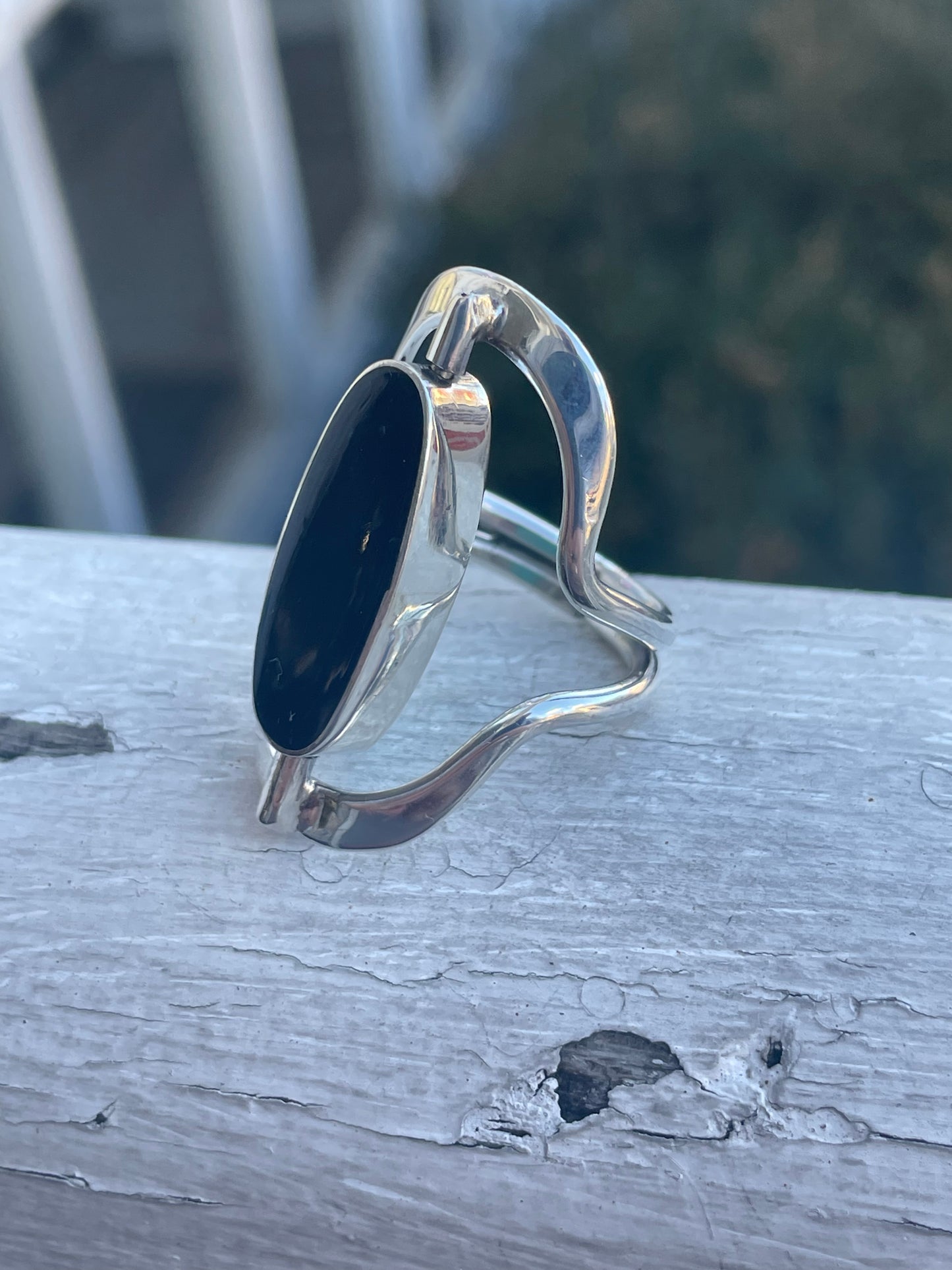925 Sterling Silver Reverdible Turquoise & Onyx Decor Ring