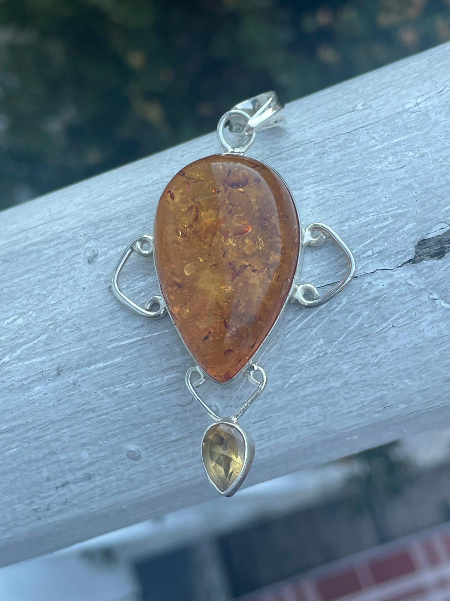 925 Sterling Silver Synthetic Amber & Citrine Pendant