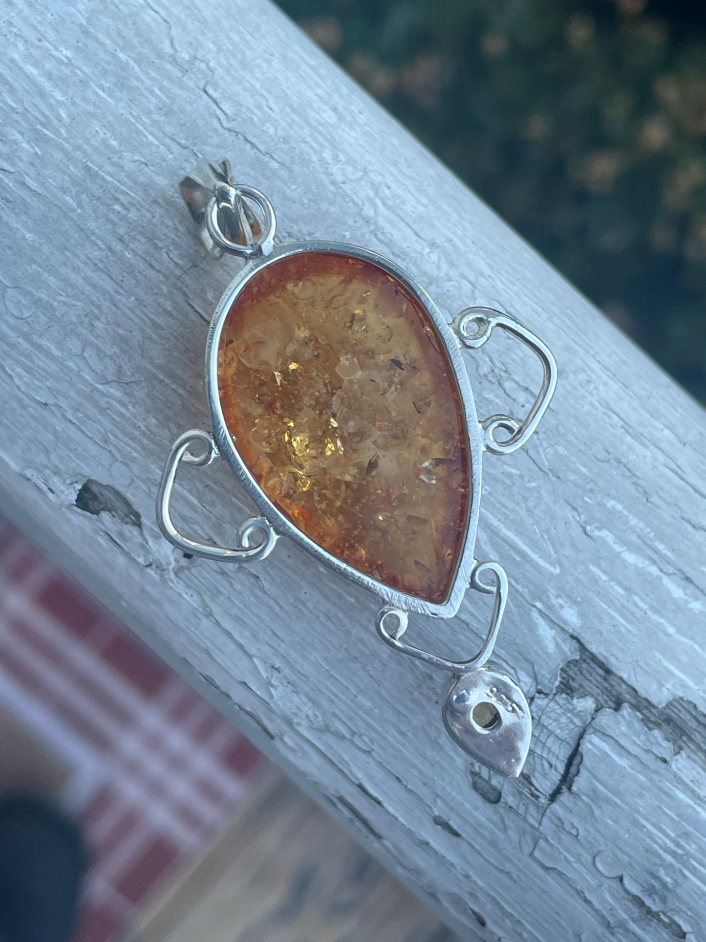 925 Sterling Silver Synthetic Amber & Citrine Pendant