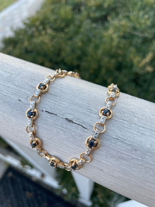 925 Sterling Silver Vermeil Natural Sapphire Link Bracelet