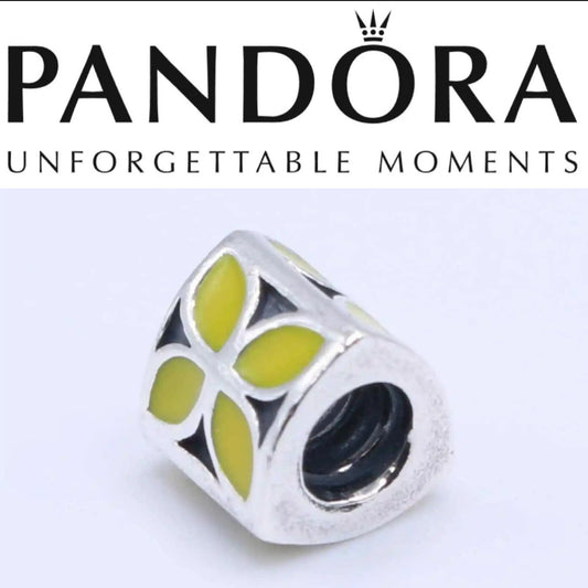 Pandora Retired Yellow 4leaf Flower Sterling Silver Bead - 790437EN06