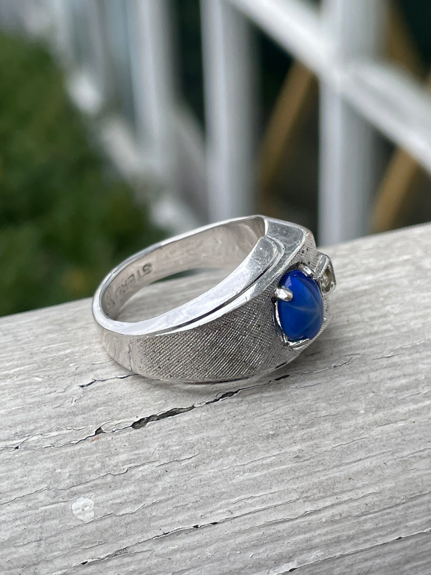 925 Sterling Silver Men’s Star Sapphire Modernist Designer Ring