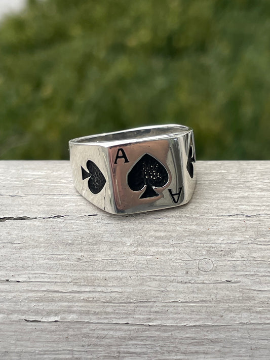 925 Sterling Silver Ace of Spades Signet Ring