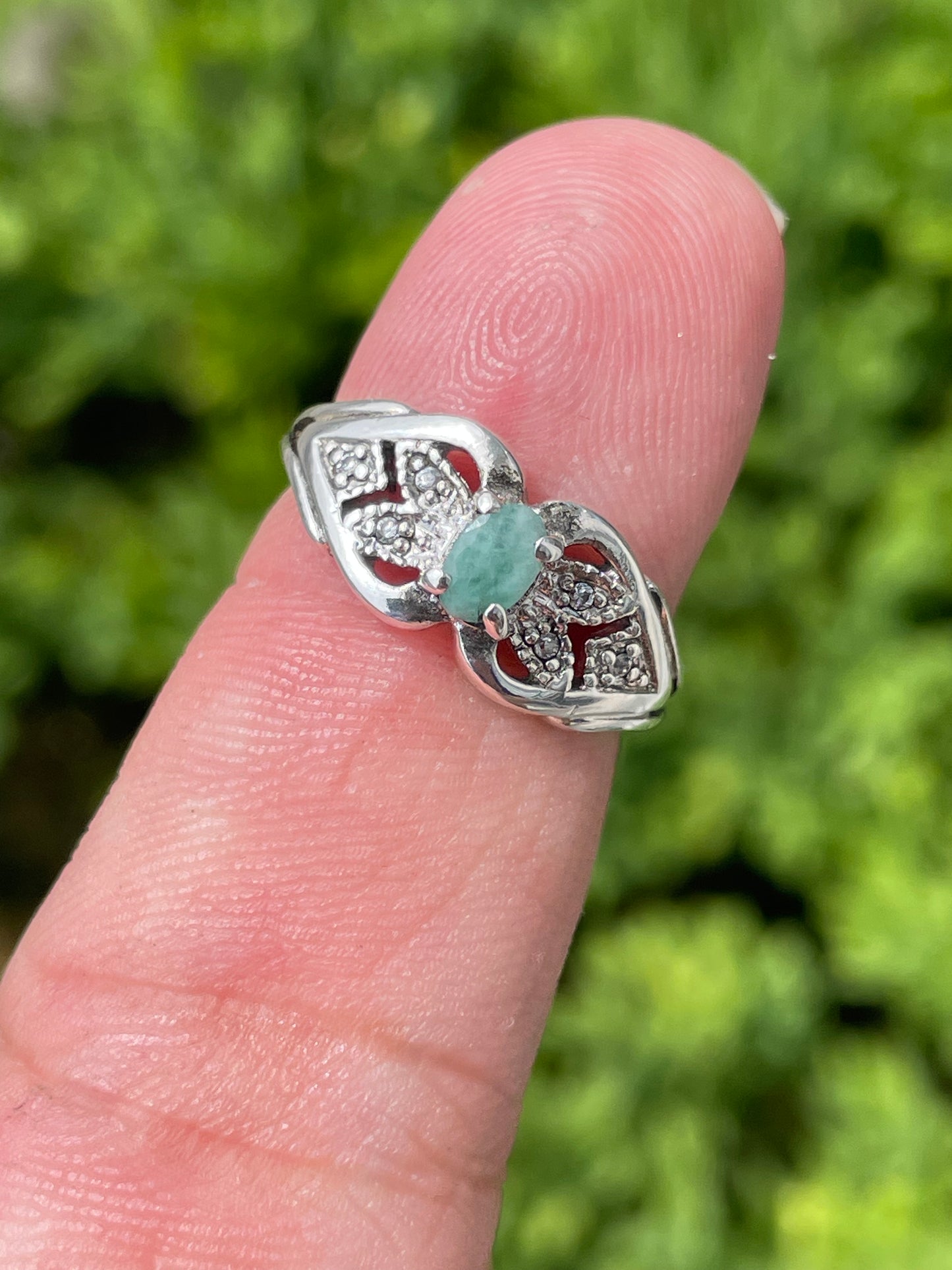 925 Sterling Silver Emerald & White Topaz Ring