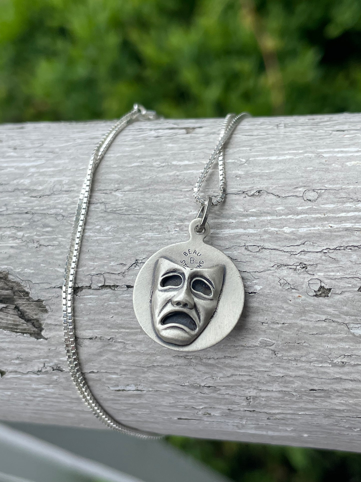 Designer Beau 925 Sterling Silver Comedy Tragedy Disc Necklace