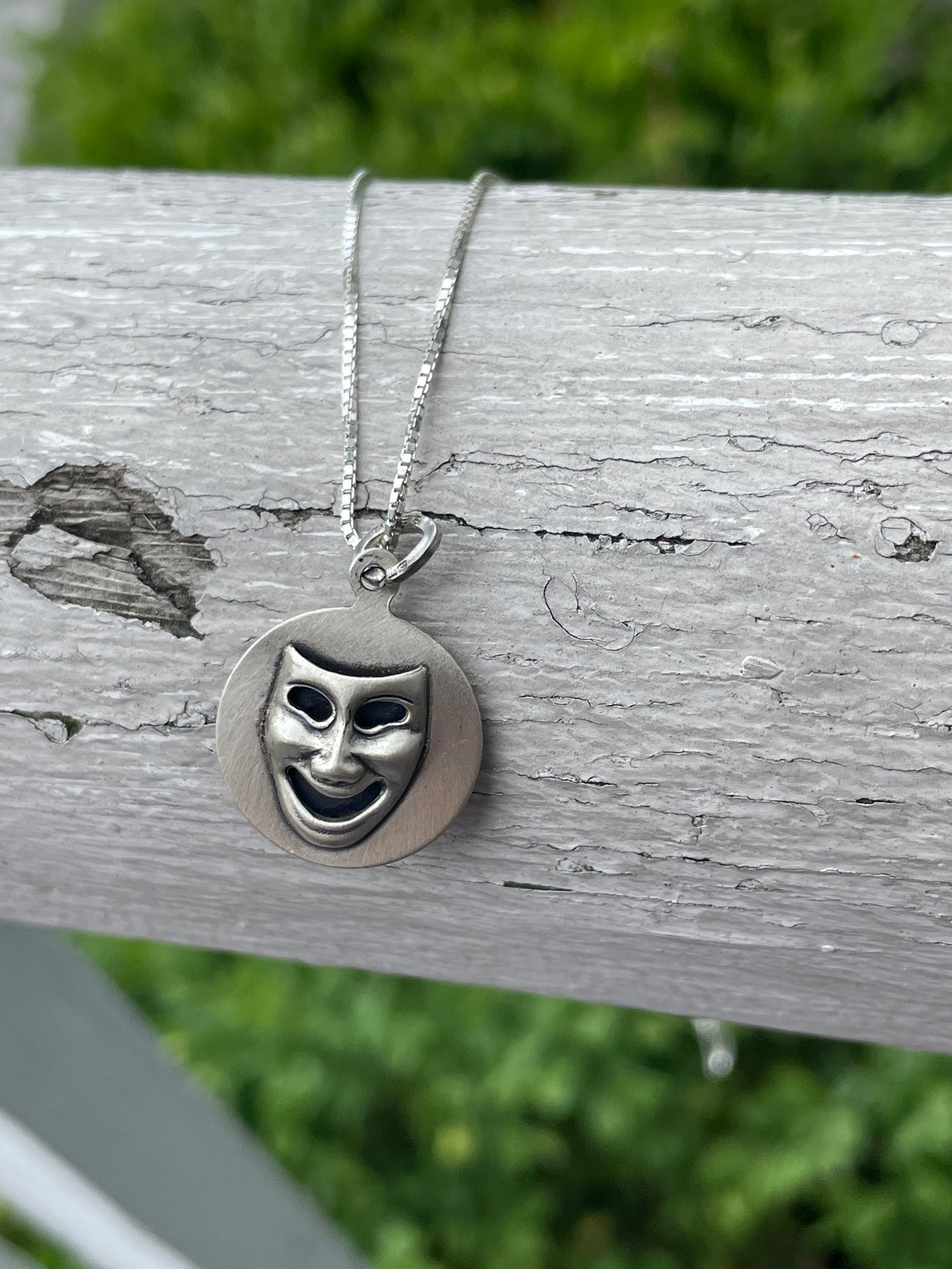 Designer Beau 925 Sterling Silver Comedy Tragedy Disc Necklace