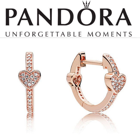 Pandora ROSE gold Alluring Hearts Hoop CZ Earrings 287290CZ